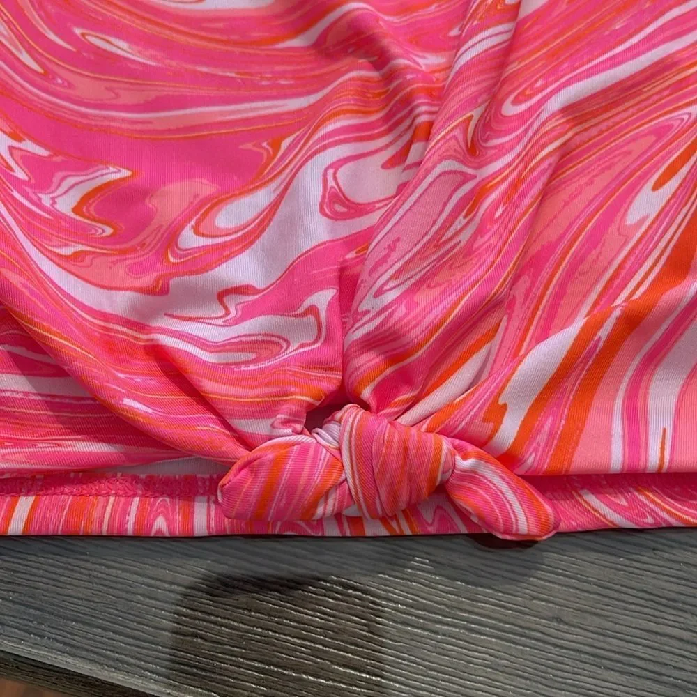 Lands’ End Girls Tie Front Tankini Swimsuit Top Size 8 New